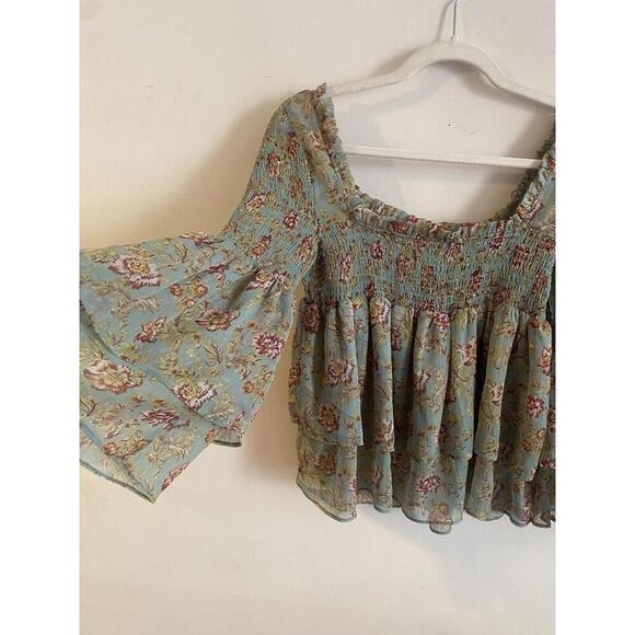 Free People Golden Age Printed Top Tiered Floral Smocked Blouse XS - Picture 3 of 6